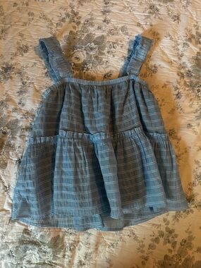 Light Blue Cotton Gauze Tiered Tank Top